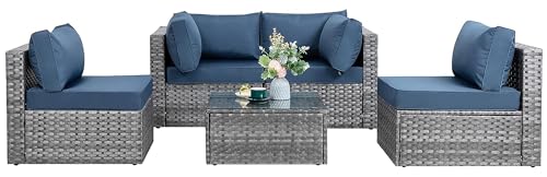 BRYOLE Aegean Blue 5-Piece Wicker Patio Furniture Set