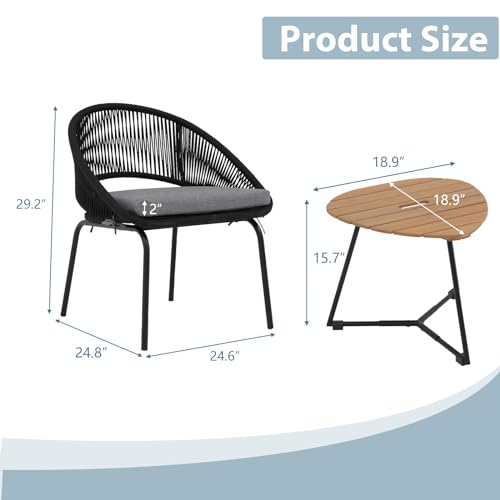 Yangming 3-Piece Outdoor Bistro Set: Woven Rope Chairs & Wood Table