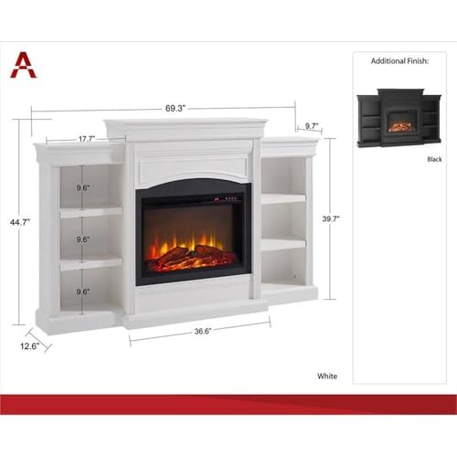 69 Inch Electric Fireplace with Mantel & Shelves - Black