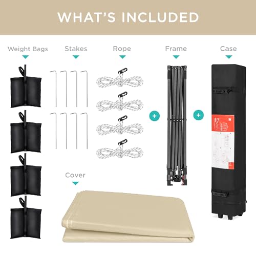 Best Choice 12x12ft Instant Pop-Up Canopy Tent for 1 Person - Sand with Case & Bags