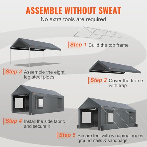 VEVOR 10x20ft UV Resistant Portable Carport with Ventilated Windows