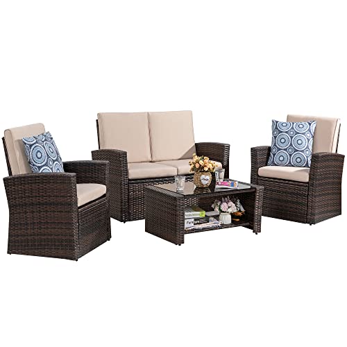 Brown Rattan 4-Piece Outdoor Patio Furniture Set