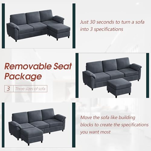 Vongrasig 79 Gray L-Shaped Sectional Sofa for Living Room and Office