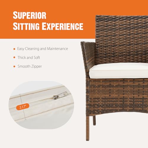 4-Piece Patio Furniture Set with Cushions and Glass Table for Outdoor Use (Brown/Beige)