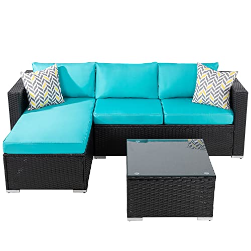 BRYOLE All-Weather Outdoor Sectional Sofa Set with Tea Table (Black/Blue)