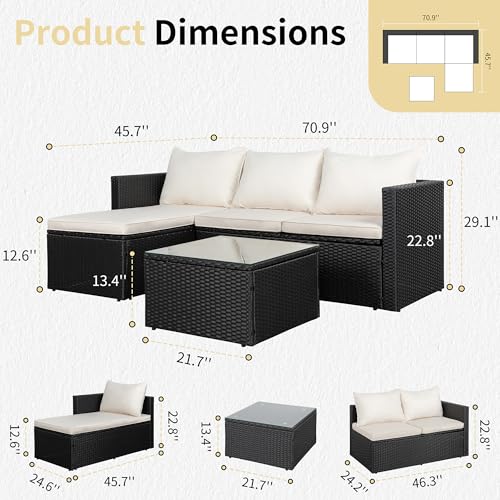 White Outdoor Patio Furniture Set with Glass Table & Cushions