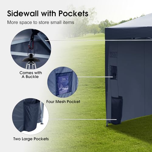 10x10 Pop-Up Tent with 3 Sidewalls, Blue - Easy Setup & Portable Carry Bag