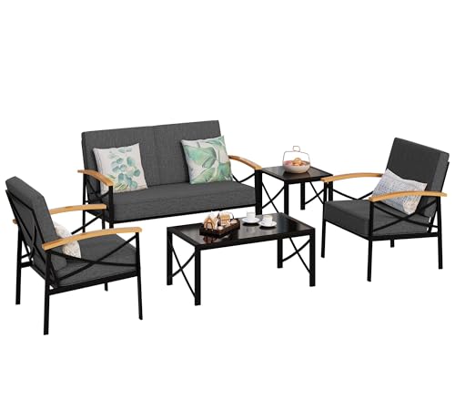5-Piece Outdoor Metal Patio Furniture Set with Coffee Table