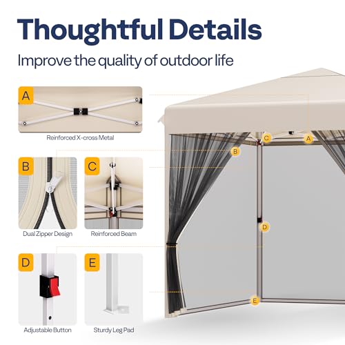 VIVOHOME 10x10ft Pop-Up Tent with Mosquito Net & Zipper Doors Beige