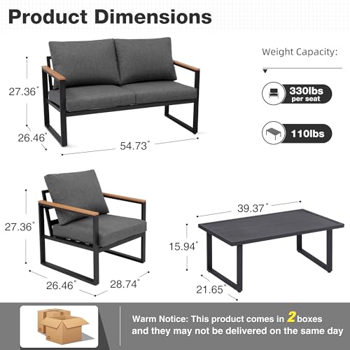 Grey 4-Piece Washable Patio Furniture Set