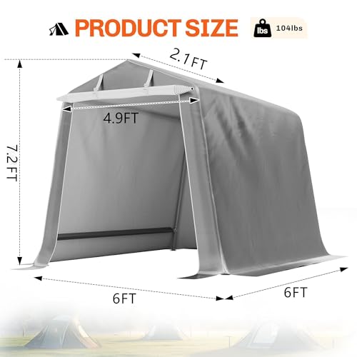 BRYOLE Portable Outdoor Storage Shed, 6X6 ft Zipper Doors Motorcycles Bikes Garden Tools