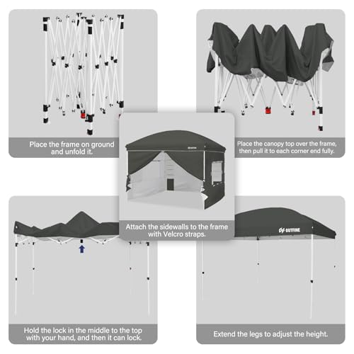 OUTFINE 10x10 Deluxe Dome Canopy Tent with Screen Window, Sidewalls, Storage Pockets, Sandbags, and Stakes (Gray)