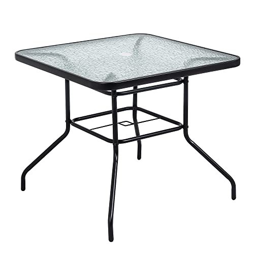 BRYOLE Outdoor Bistro Table with Umbrella Insert - Steel Frame, Tempered Glass Top for Patio and Garden