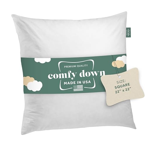 USA-Made 22x22 Down Feather Pillow Insert with Cotton Cover