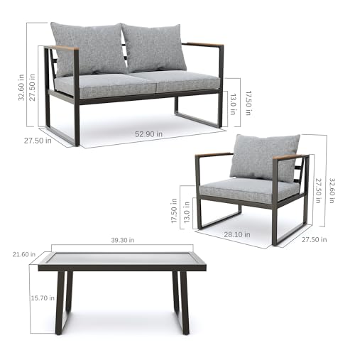 EAST OAK 4-Piece Light Gray & Black Outdoor Patio Furniture Set