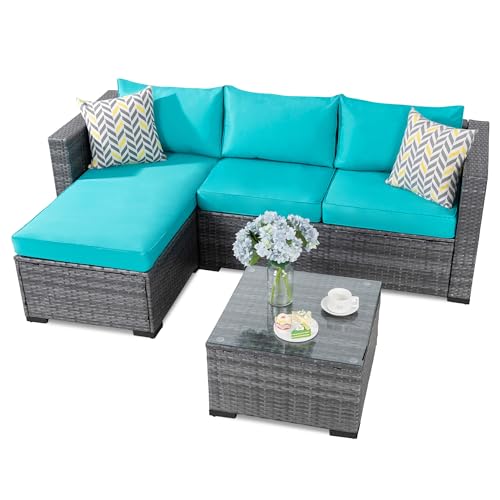 Sky Blue All-Weather Outdoor Patio Furniture Set with Tea Table