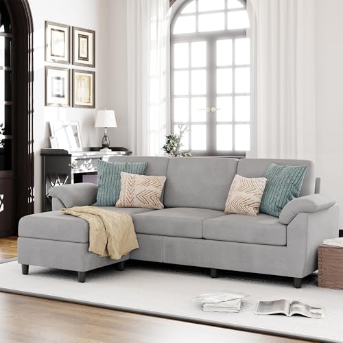 Mid Century 79 Convertible Sectional Sofa Couch for Living Room, Apartment, and Office (Light Grey)