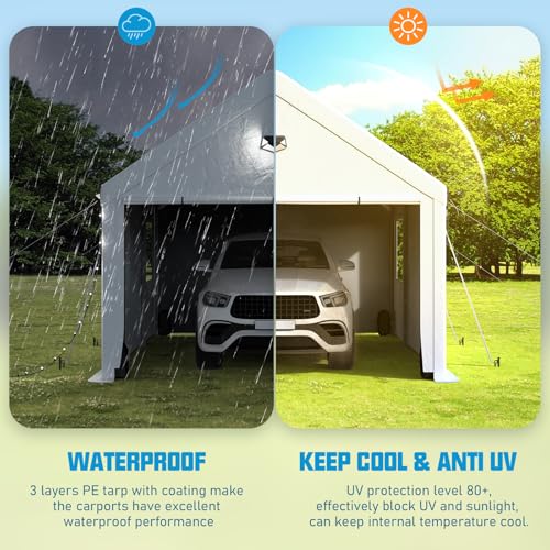 Heavy-Duty 10x20 Portable Carport Canopy - All-Weather Car Shelter in White