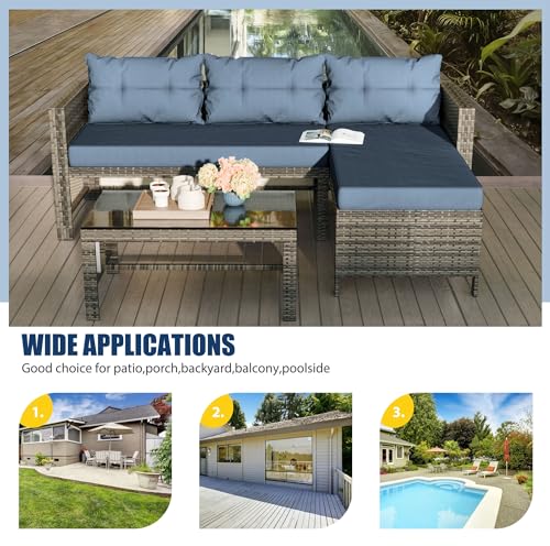 Blue All-Weather Wicker Patio Furniture Set with Cushions
