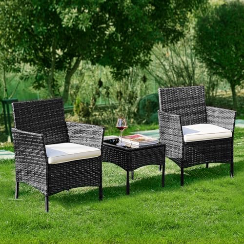 Black & Beige 3-Piece Outdoor Patio Furniture Set with Coffee Table