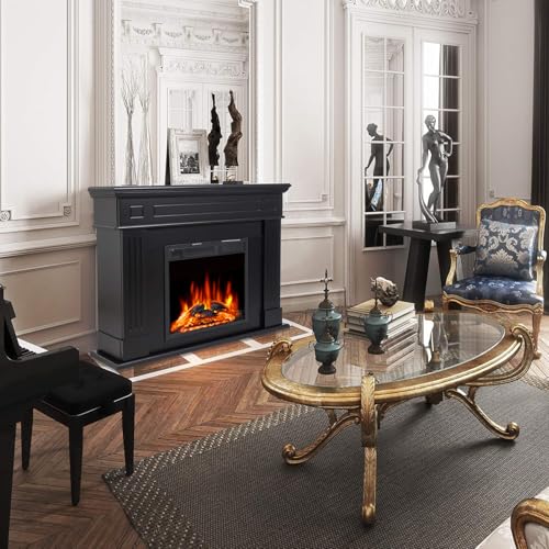 Electric Fireplace Mantel TV Stand with Remote Control and Adjustable Flame (Black)