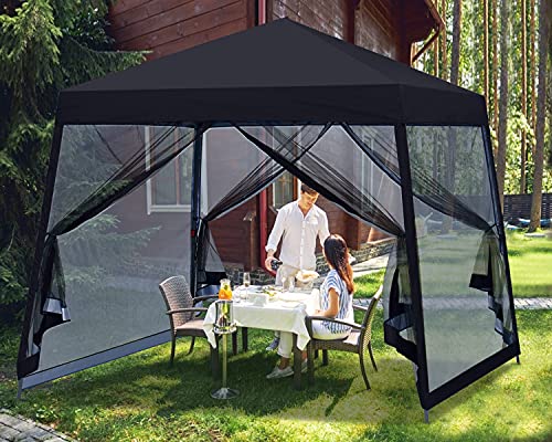 Black 10x10 Pop Up Gazebo with Mosquito Netting