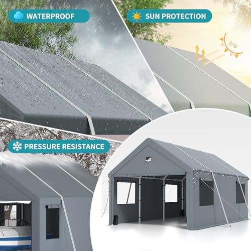 Extra Large 12x20FT Heavy Duty Carport Canopy with Roll-up Windows
