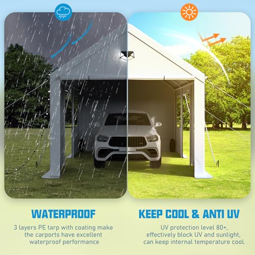Heavy Duty 10x20 Portable Carport with Roll-Up Doors, Windows, and Removable Sidewalls - White