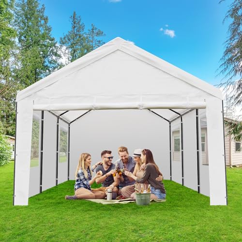 OUTFINE 12x20 FT Heavy Duty Carport Canopy with Ventilated Windows (White)