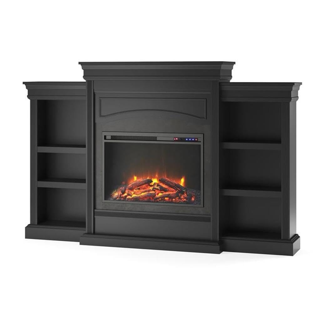 69 Inch Electric Fireplace with Mantel & Shelves - Black