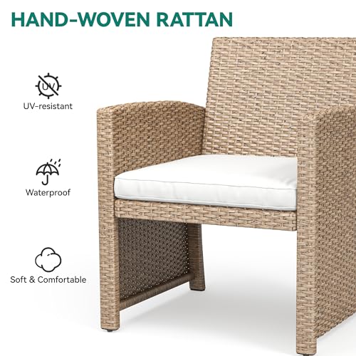 Light Brown & Beige 4-Piece Patio Bistro Set with Glass Table