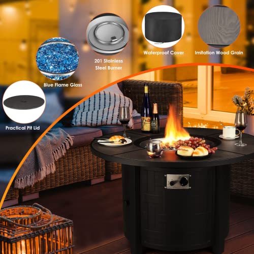TLGREEN 42 Propane Fire Pit Table - 50,000 BTU, CSA Certified, Auto-Ignition, Waterproof Cover, Blue Stone Lid