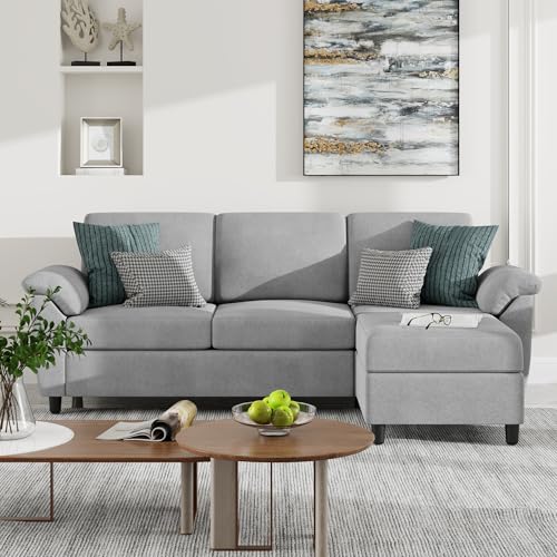 Vongrasig 79 L-Shaped Convertible Sofa in Light Grey for Living Room, Apartment, and Office
