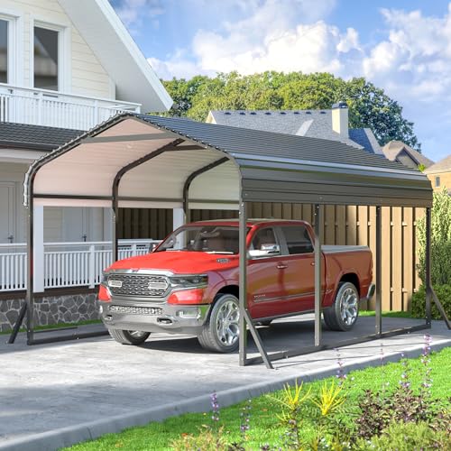 10x15 FT Metal Carport with Reinforced Base for Vehicles, Boats, and Tractors