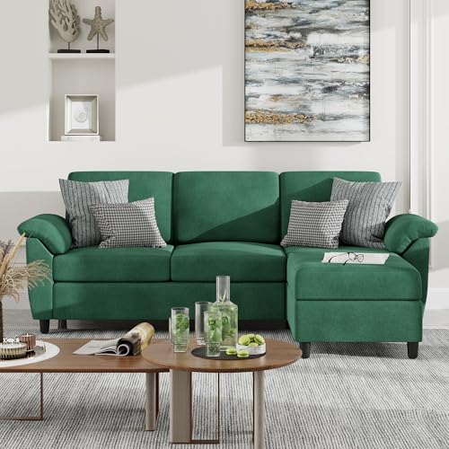 Vongrasig 79 Green Convertible Sectional Sofa, 3-Seat L-Shaped Couch with Removable Pillows for Living Room, Apartment, and Office
