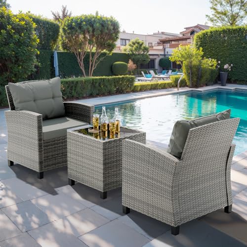3-Piece Wicker Patio Furniture Set for Apartment Balcony Bistro