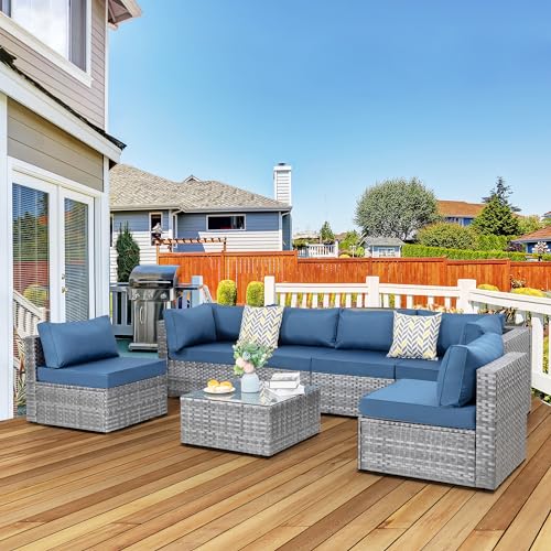 Aegean Blue Wicker Patio Furniture Set for Outdoor Conversations