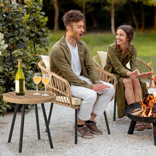 Compact Outdoor Wicker Patio Set with Table & Cushions
