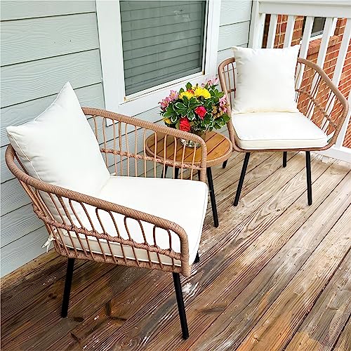 Compact Outdoor Wicker Patio Set with Table & Cushions