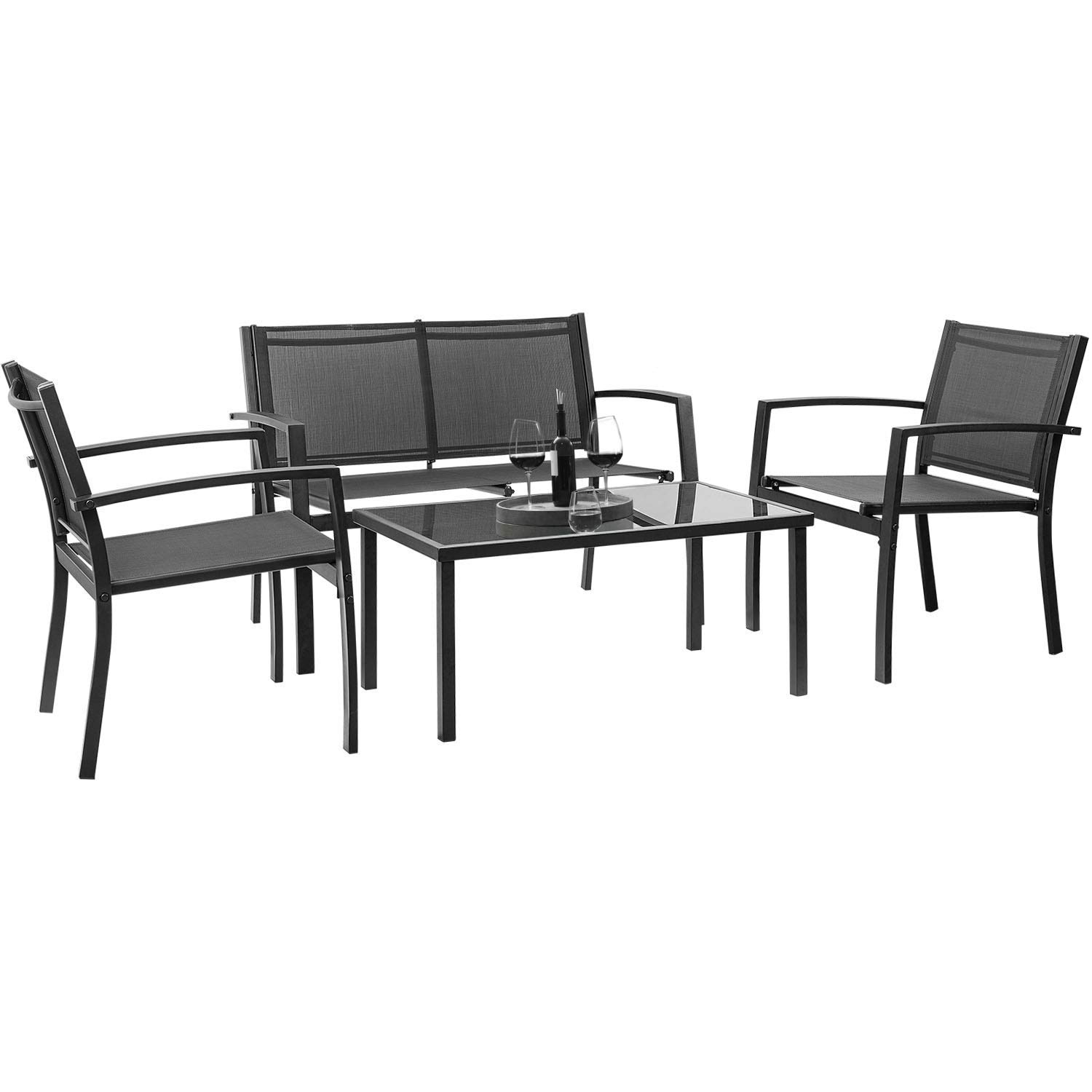 Black Outdoor Patio Furniture Set for Garden and Poolside