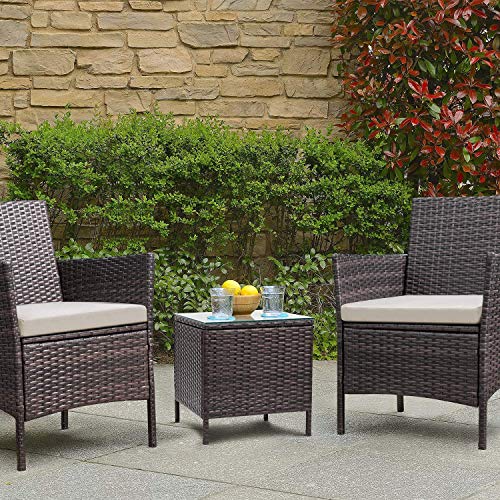 Brown/Beige 3-Piece Patio Furniture Set for Outdoor Garden
