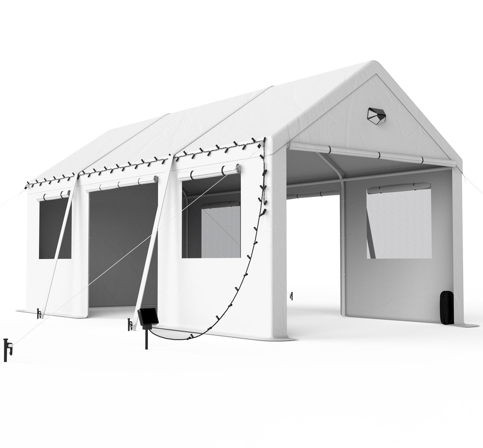 Heavy Duty 10x20 Portable Carport with Roll-Up Doors, Windows, and Removable Sidewalls - White