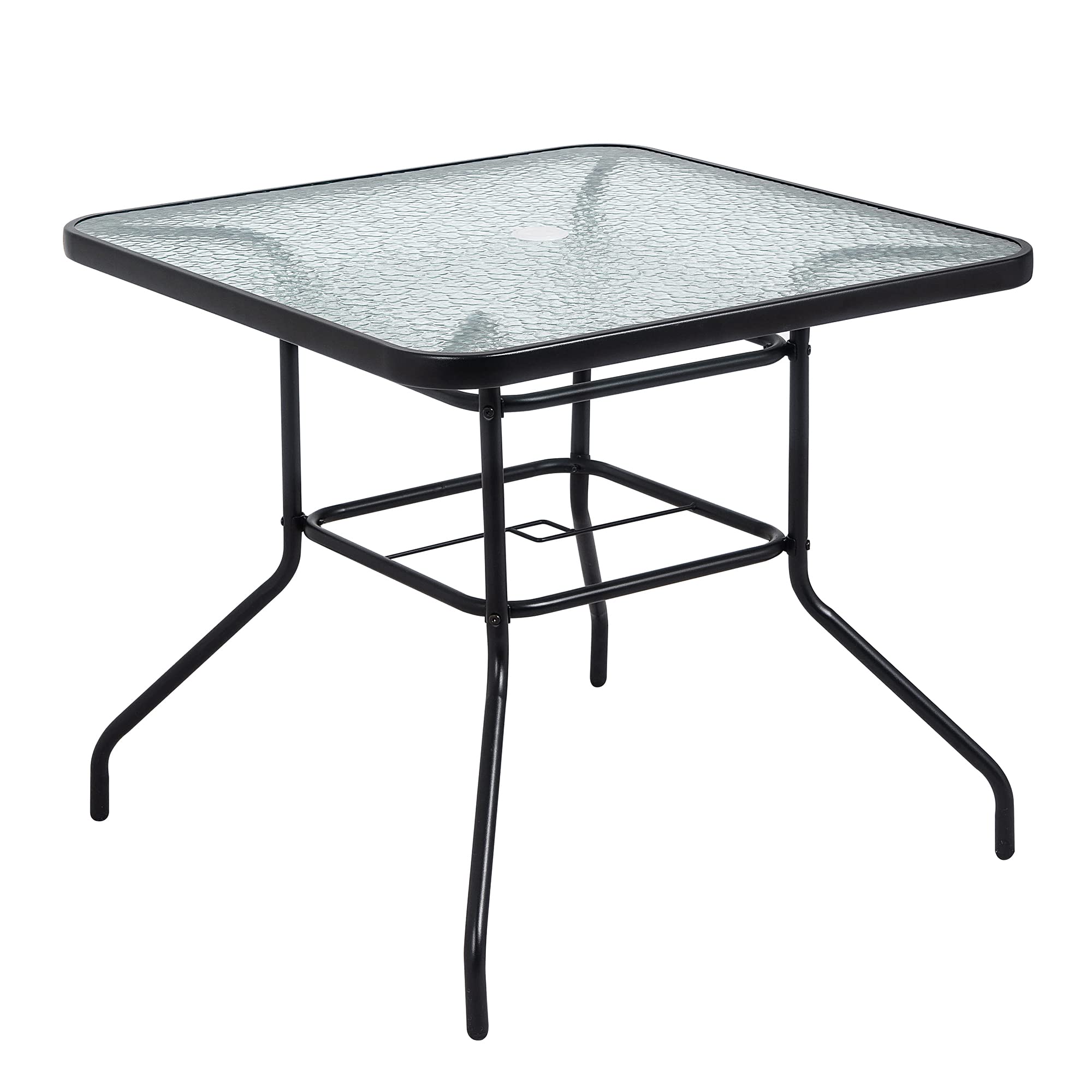 BRYOLE Outdoor Bistro Table with Umbrella Insert - Steel Frame, Tempered Glass Top for Patio and Garden