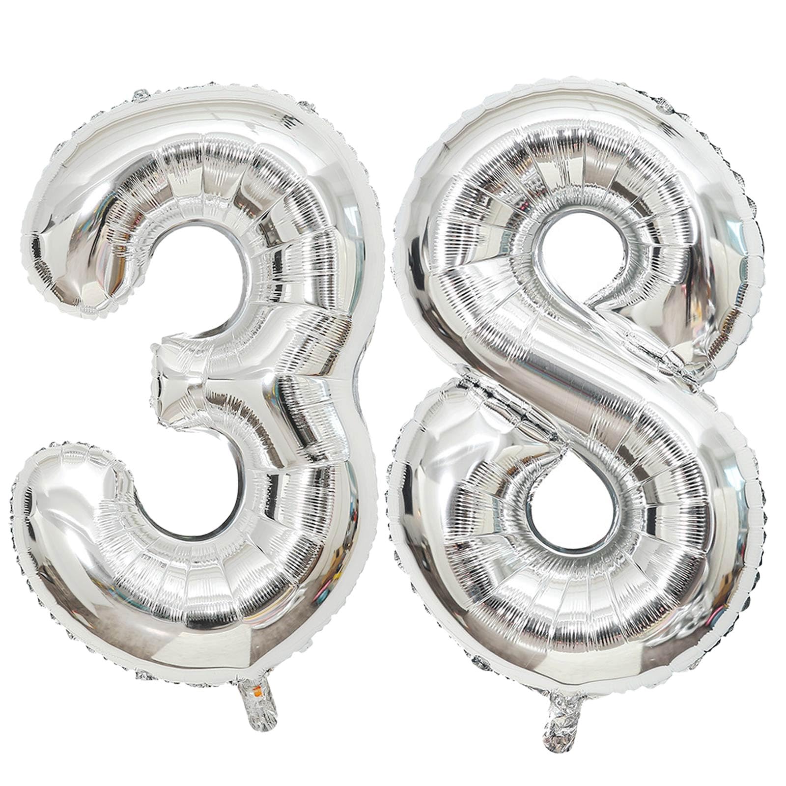 40 Inch Jumbo Silver Number 38 Balloons for Women's 38th Birthday Party and Anniversary Decorations