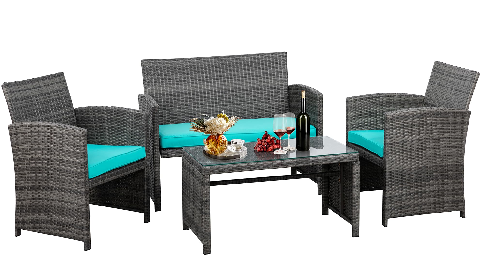 BRYOLE 4-Piece Outdoor Wicker Furniture Set with Cushions