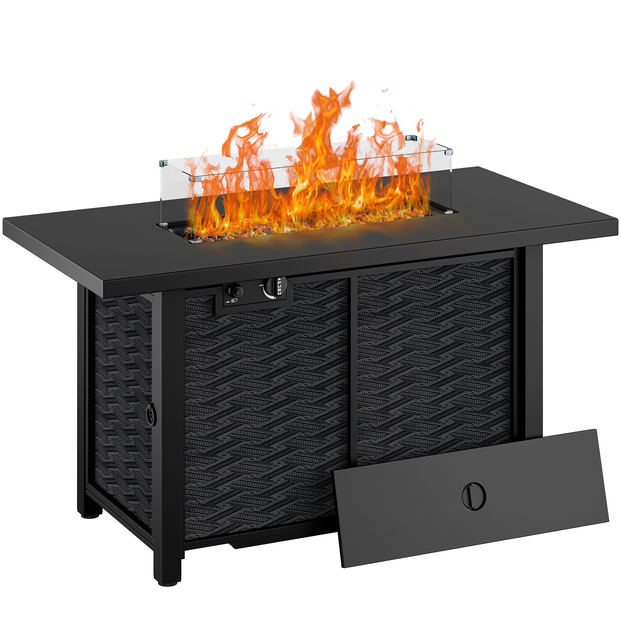 Shintenchi 43 Outdoor Gas Fire Pit Table - 50,000 BTU, CSA-Certified, Includes Lava Rocks, Ideal for Patios and Parties