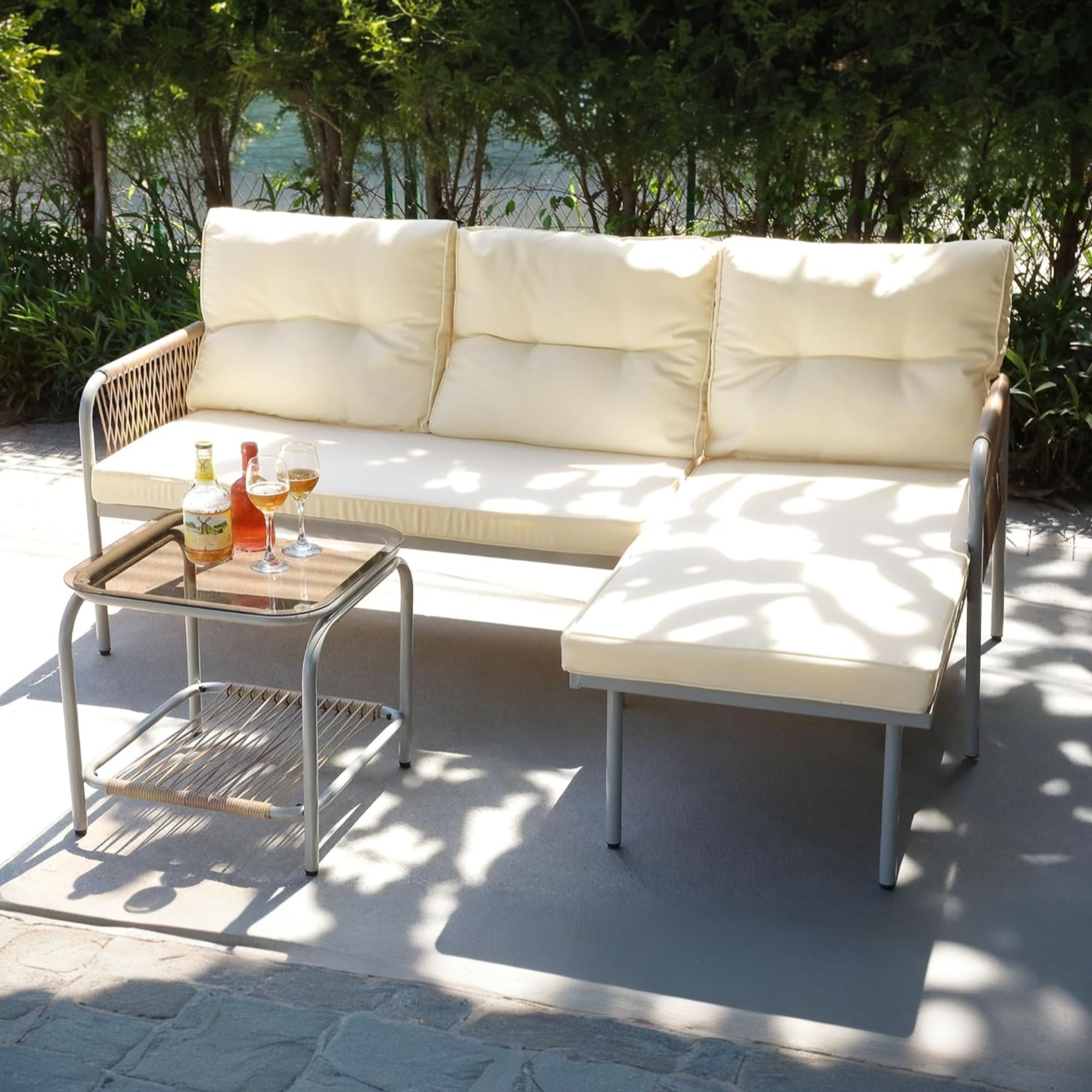 YITAHOME Beige 3-Piece Outdoor Wicker Patio Set with Cushions & Coffee Table
