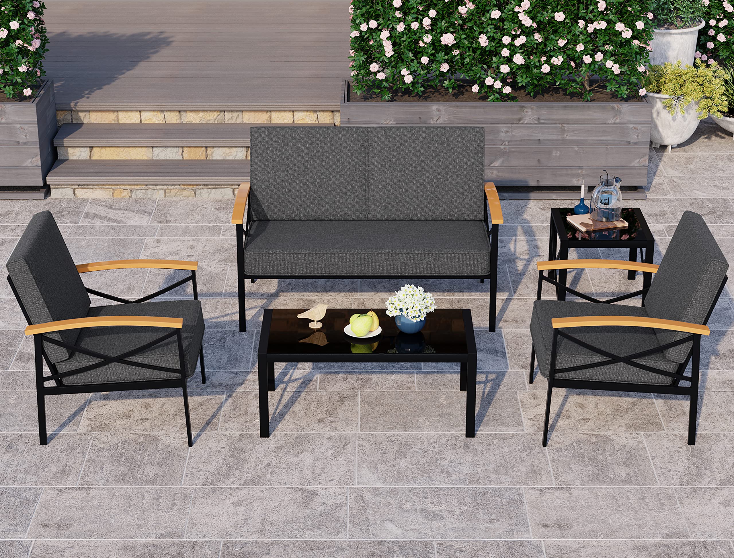 5-Piece Outdoor Metal Patio Furniture Set with Coffee Table