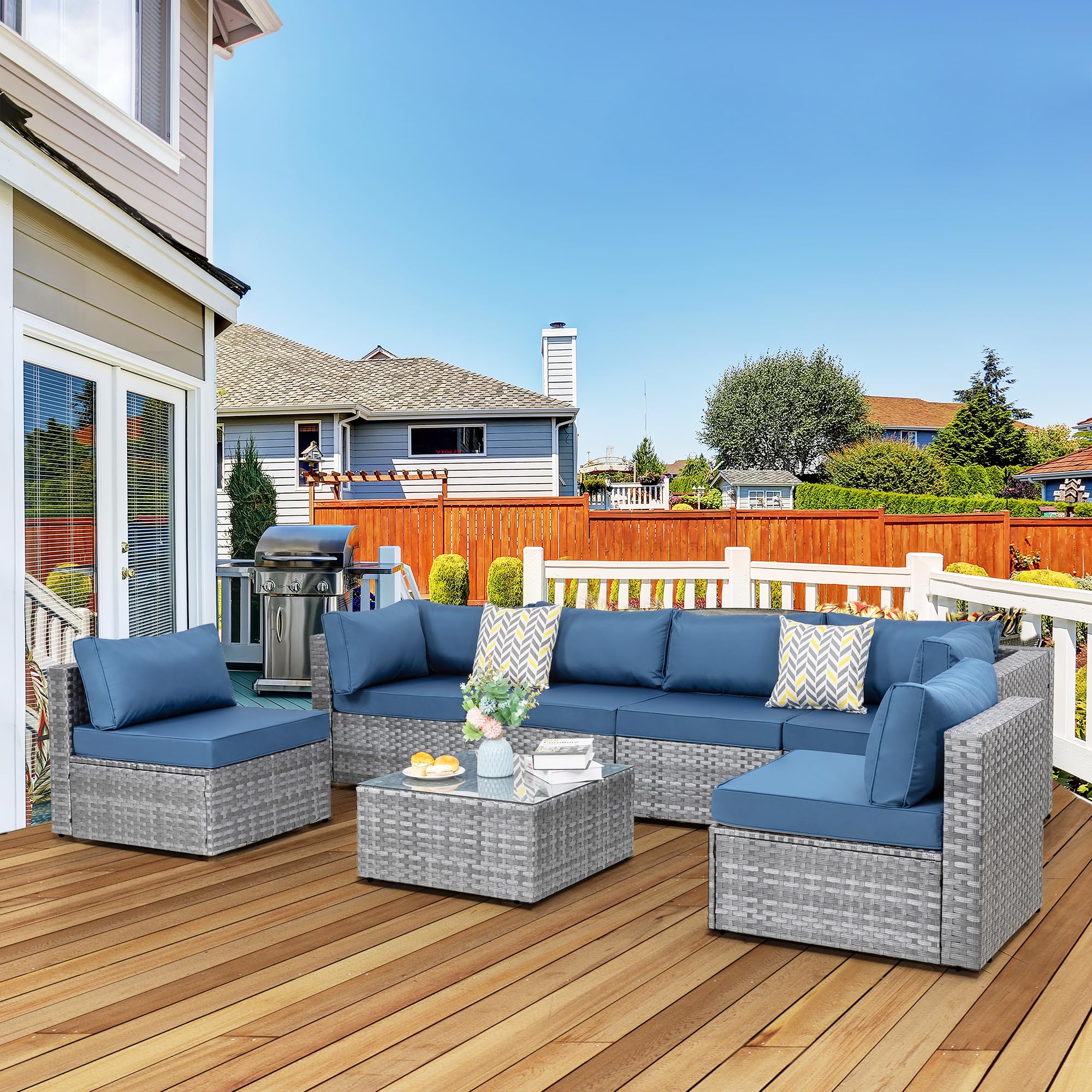Aegean Blue Wicker Patio Furniture Set for Outdoor Conversations